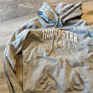 Hollister Light Gray Pullover Hoodie with Embroidered Logo